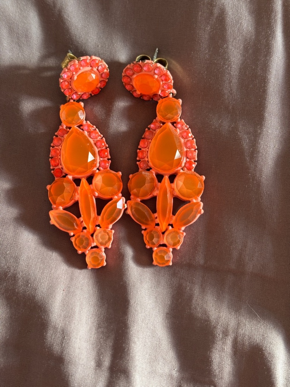 J.Crew Orange Statement Drop Earrings | Crystal & Resin